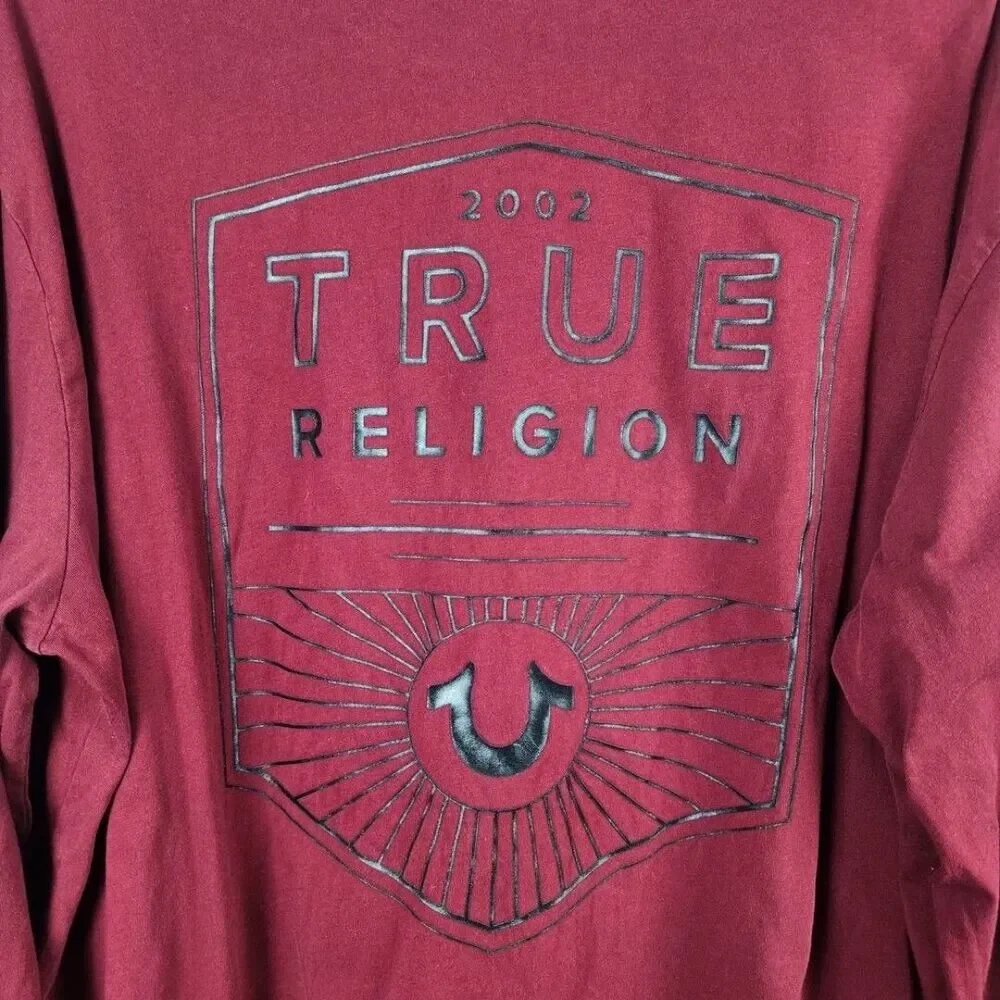 True Religion Long Sleeve Crew Neck Tee Shirt Maroon Size 3XL